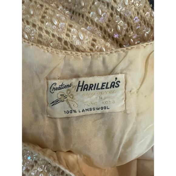 Vintage 60s Harilela's Hong Kong Beaded Golden Yellow Lined Wool Sweater M - Picture 8 of 8